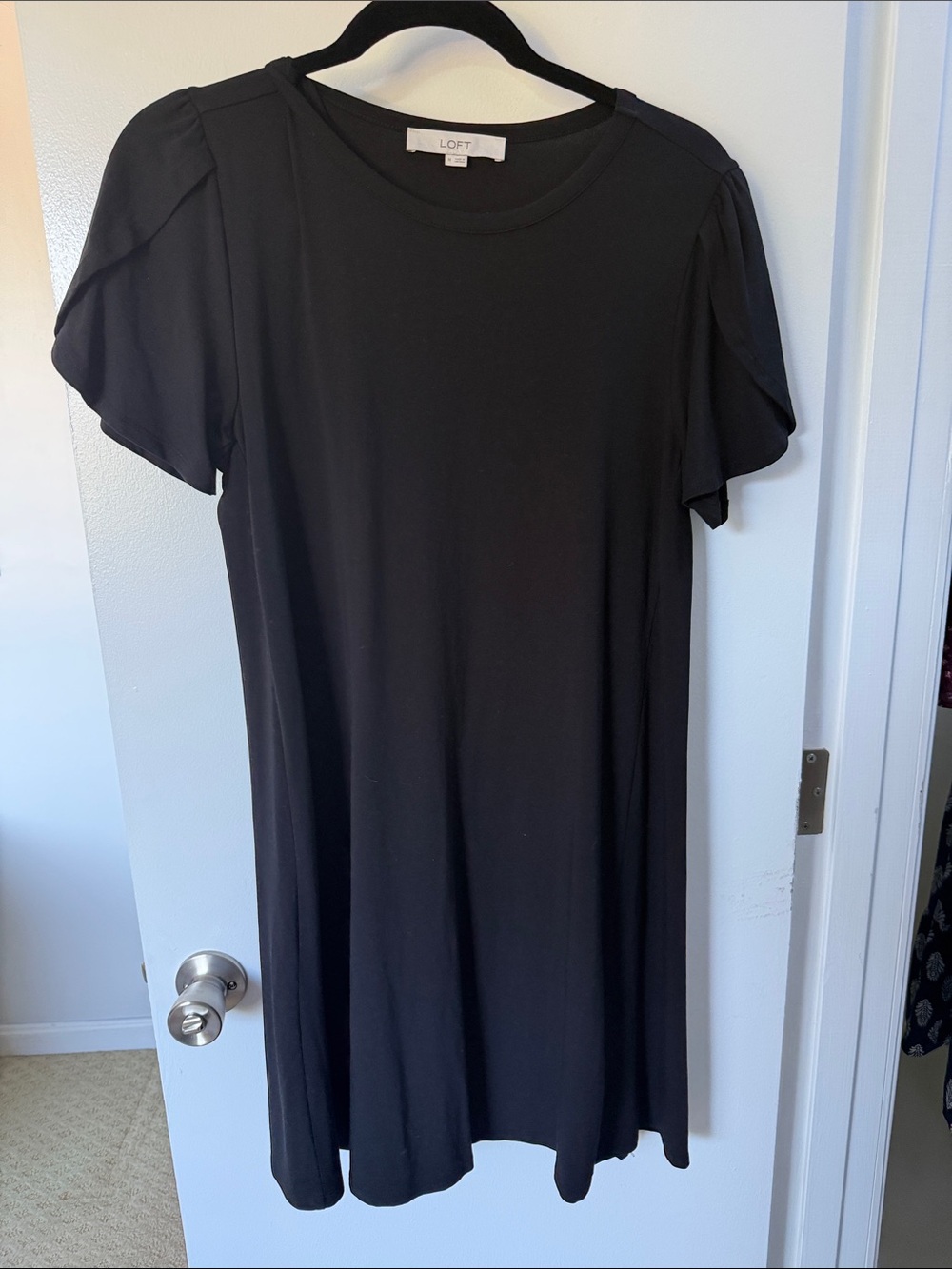 LOFT Black Flutter Sleeve Midi Dress